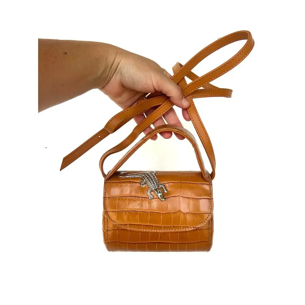 Amelie Pichard Mini Crossbody Baby Abag Snakeskin Effect Purse Crocodile Tan